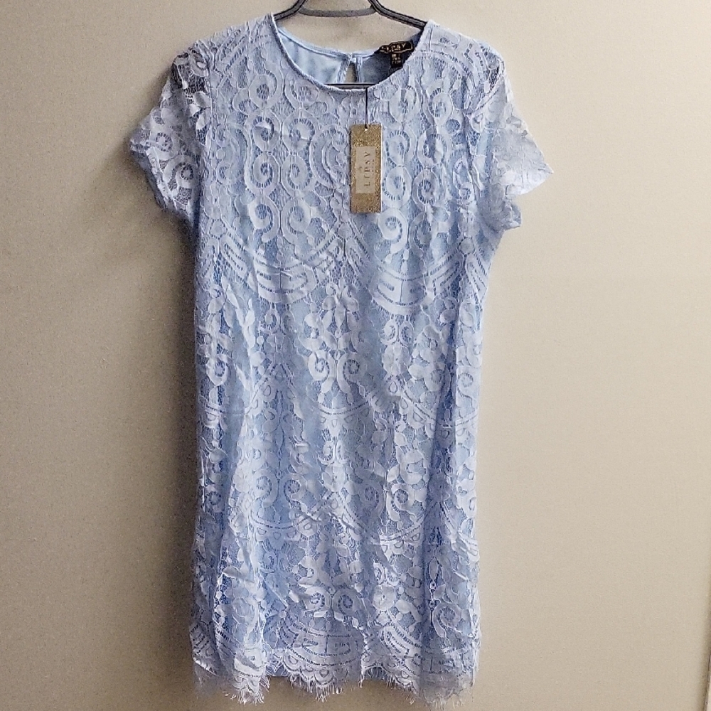 Lipsy Light Blue Lace Mini Dress